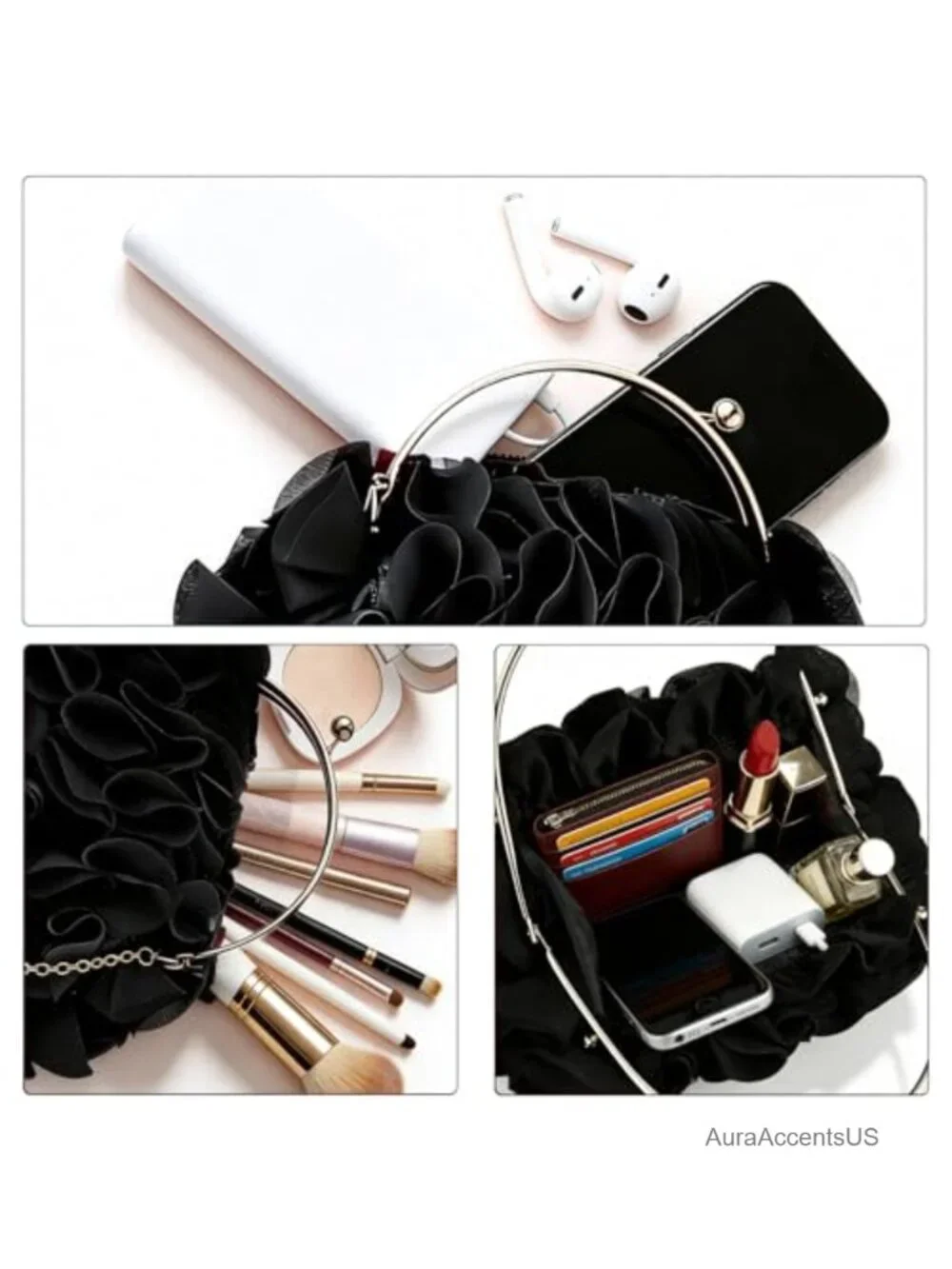 Floral Satin Evening Clutch with Chain - Wedding Purse